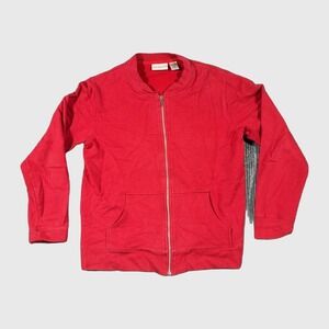 Kim Rogers Womens Red Full Zip Bomber Sweatshirt Size Medium Cotton Blend